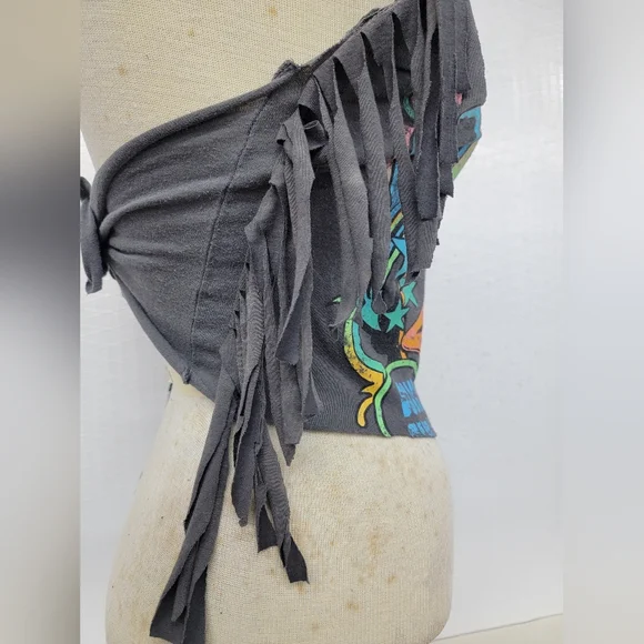 Rolling Stone Fringe Halter Top Upcycled Retro Band Merc - Picture 5 of 7